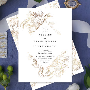 White Elegant Hand Drawn Botanical Wedding Invitation
