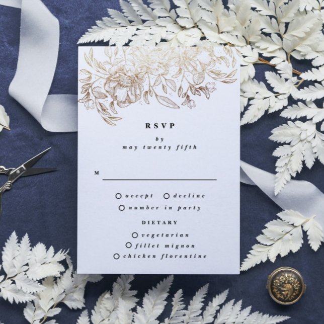 White Elegant Hand Drawn Botanical Wedding RSVP Card (Creator Uploaded)