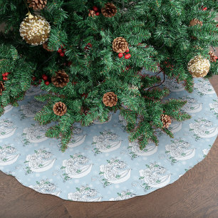 White Elegant Ice Dragon Blue Roses Fantasy Brushed Polyester Tree Skirt