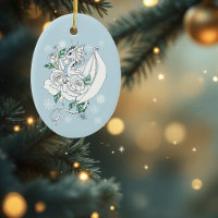 White Elegant Ice Dragon Blue Roses Fantasy