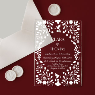 White Elegant Mexican Fiesta Wedding Acrylic Invitations