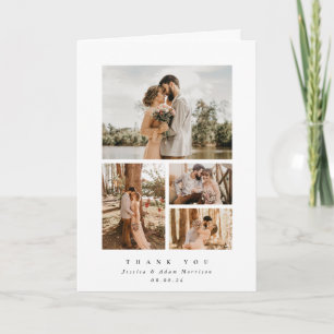White Elegant Minimal 4 Photo Wedding Thank You Card