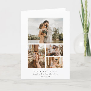 White Elegant Minimal 4 Photo Wedding Thank You Card