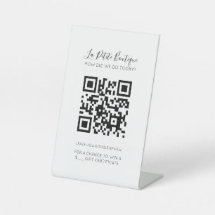 White Elegant Minimal Script QR Google Review Pedestal Sign
