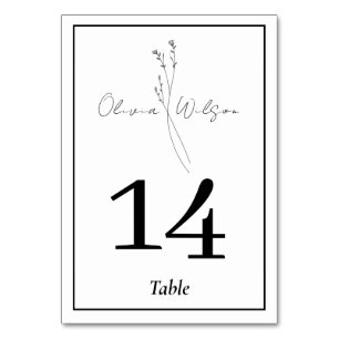 White Elegant Minimalist Botanical Wedding Table Number
