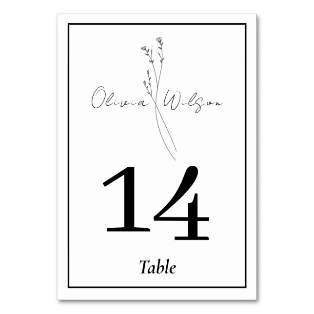 White Elegant Minimalist Botanical Wedding Table Number (Front)