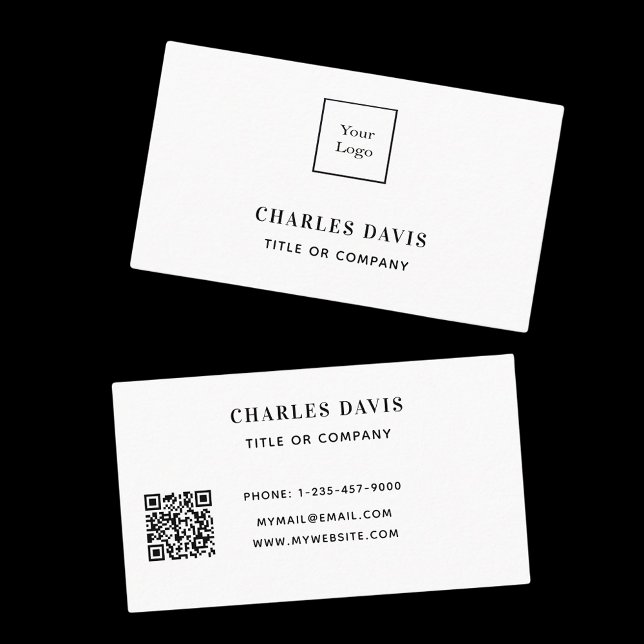 White elegant minimalist Qr code logo Business Card (Creator Uploaded)