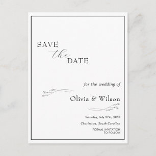 White Elegant Minimalist Wedding Save the Date Postcard