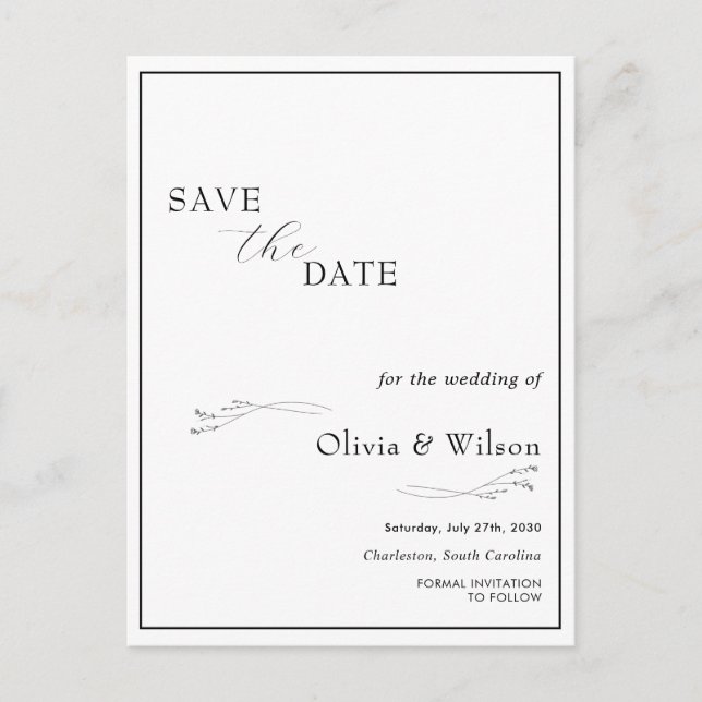 White Elegant Minimalist Wedding Save the Date Postcard (Front)
