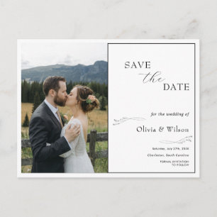 White Elegant Minimalist With Photo Save the Date Postcard