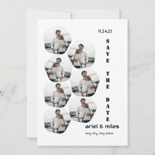 White elegant modern photo collage save the date  invitation