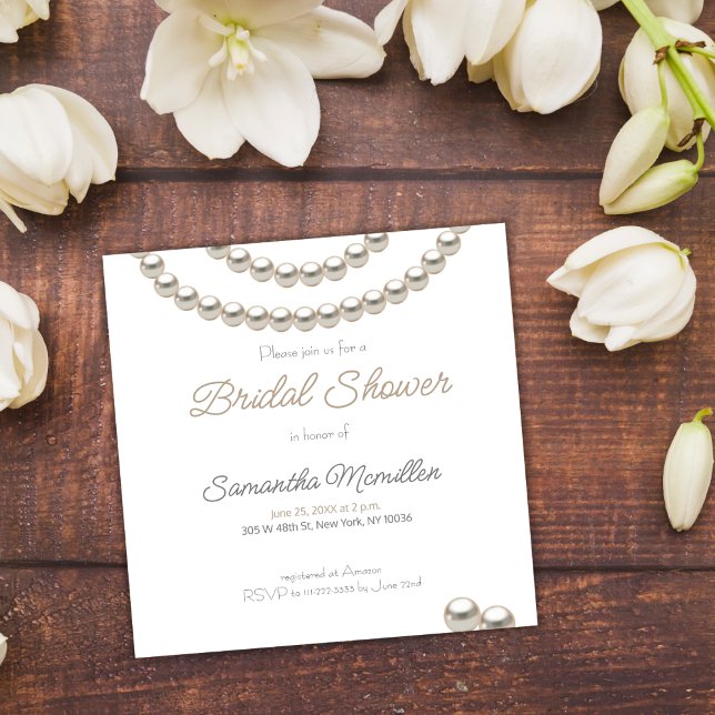 White Elegant Pearl Bridal Shower  Invitation (Creator Uploaded)