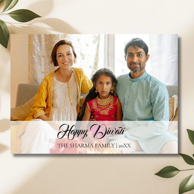 White Elegant Photo Happy Diwali Greeting Holiday Card (Creator Uploaded)