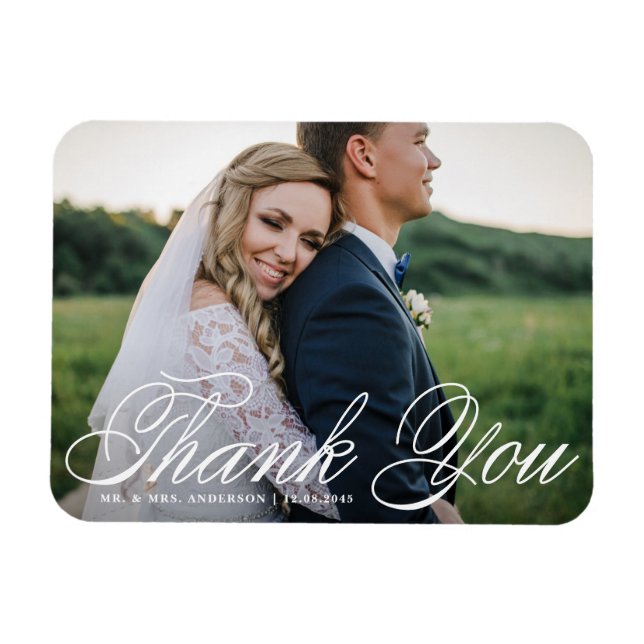 White Elegant Photo Wedding Thank You Magnet (Horizontal)