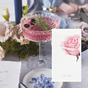 White Elegant Pink Rose Personalised Monogram  Napkin