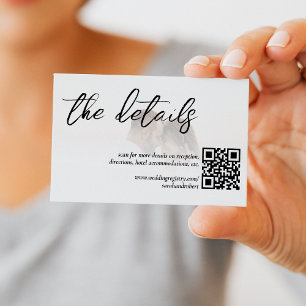 White Elegant QR Code Photo Wedding Details Enclosure Card