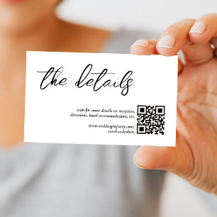 White Elegant QR Code Wedding Details Enclosure Card