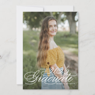 White Elegant Script Class of 2026 Graduation Invitation