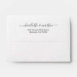 White Elegant Script Return Address Wedding A6 4x6 Envelope