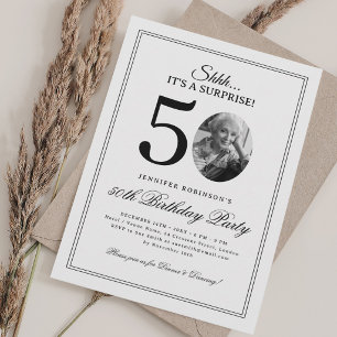 White   Elegant Surprise 50th Birthday Party Invitation