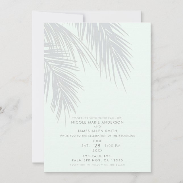 White Elegant Tropical Palm Tree Leaves Wedding Invitation (Front)