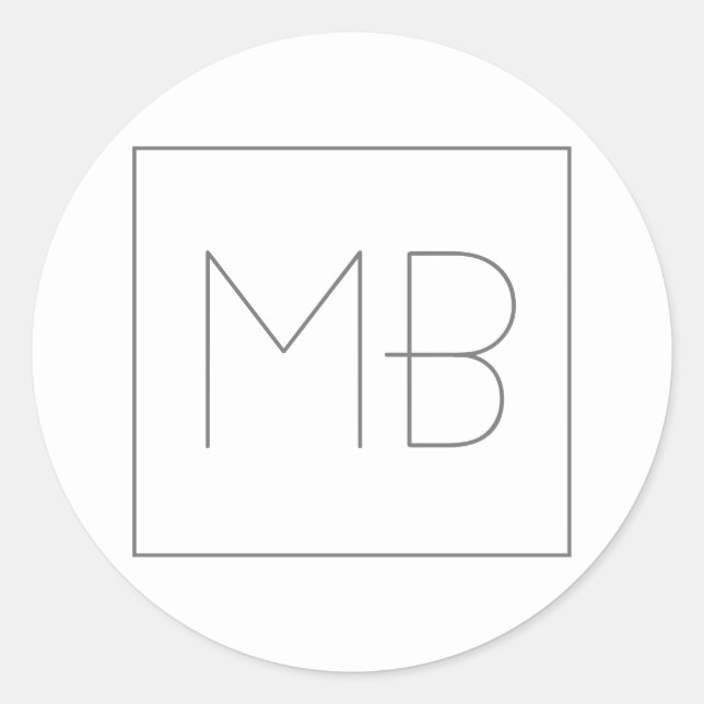 White Elegant Unique Monogrammed Classic Round Sticker (Front)