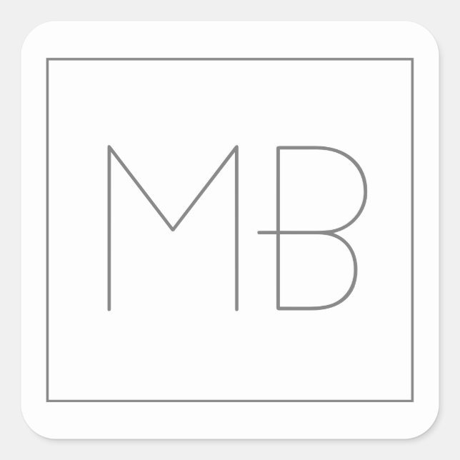 White Elegant Unique Monogrammed Square Sticker (Front)