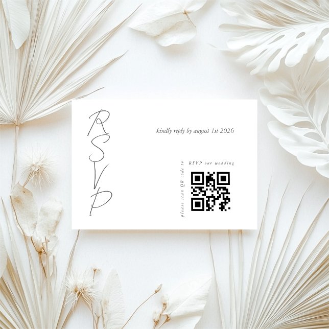 White Elegant Wedding QR code  RSVP Card (Creator Uploaded)