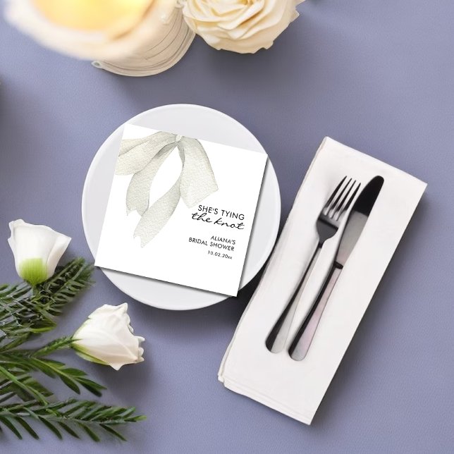 White Elegent She's Tying the Knot Bridal Shower  Napkin (Creator Uploaded)