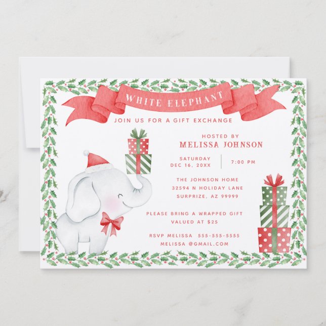 White Elephant Christmas Gift Exchange Invitation (Front)