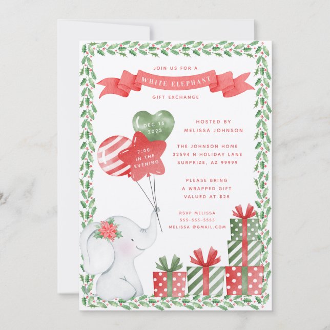 White Elephant Christmas Gift Exchange Invitation (Front)
