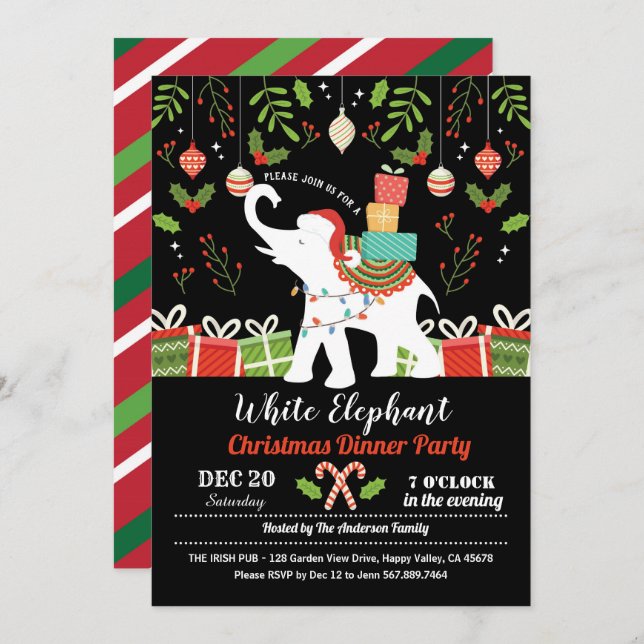 White elephant Christmas party gift exchange Invitation (Front/Back)