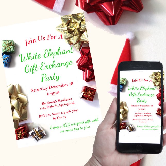 White Elephant Christmas Party Gift Exchange Invitation (Creator Uploaded)