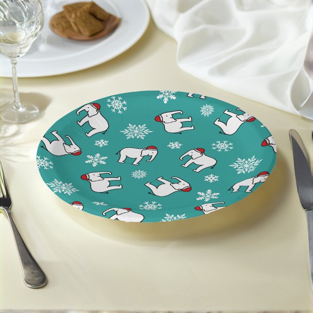 White Elephant Christmas (Teal) Paper Plate (Creator Uploaded)
