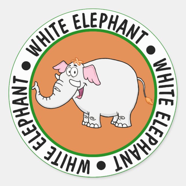White Elephant Exchange Cartoon Classic Round Sticker (Front)
