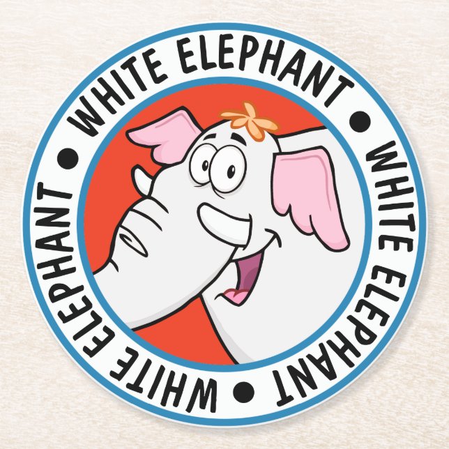 White Elephant Exchange Cartoon Round Paper Coaster (Front)