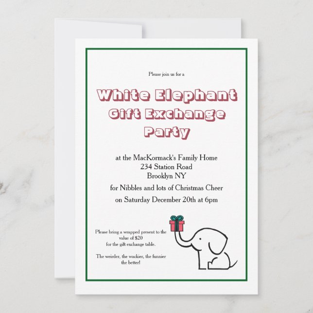 White Elephant Gift Exchange Christmas Party Invitation (Front)