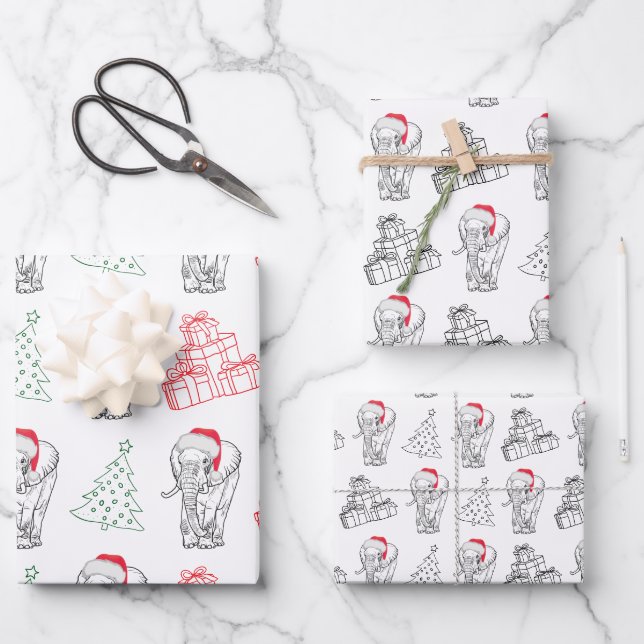 White Elephant Gift Exchange Hand Drawn Christmas Wrapping Paper Sheet (Front)