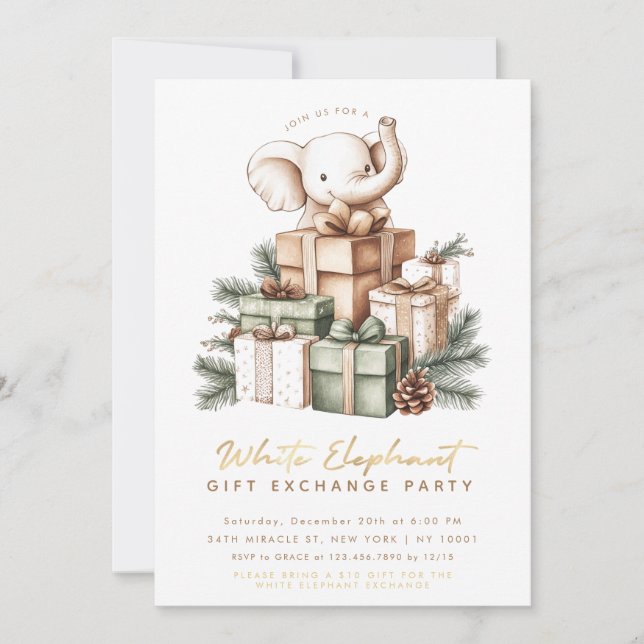 White Elephant Gift Exchange Party Invitation (Front)