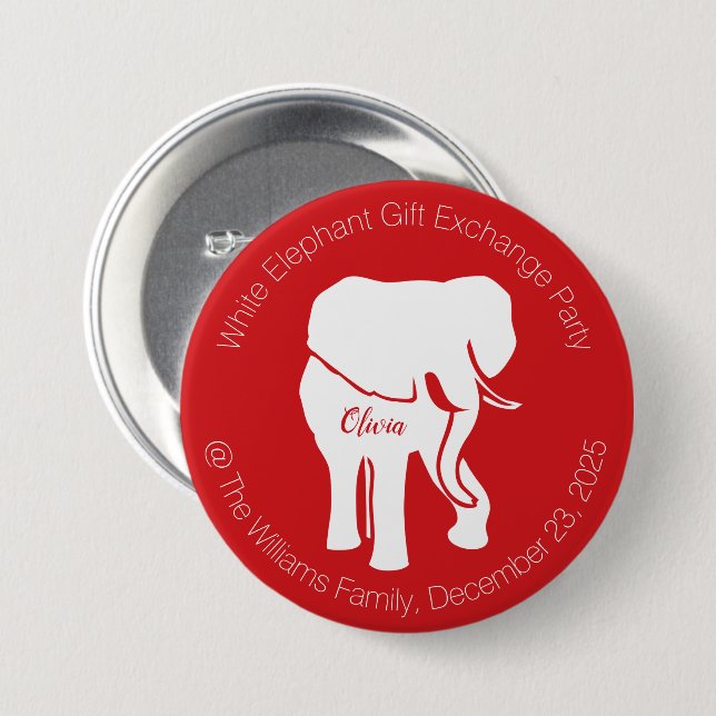 White Elephant Gift Exchange Party or Your Text 7.5 Cm Round Badge (Front & Back)
