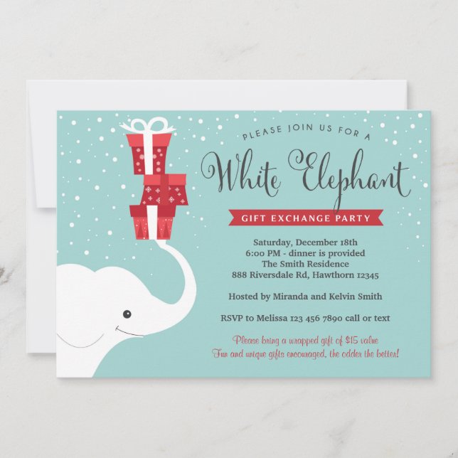 White Elephant Invitation, Christmas Party Invite (Front)