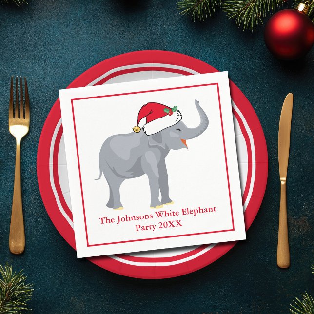 White Elephant Party Cute Personalised Christmas Napkin (Creator Uploaded)