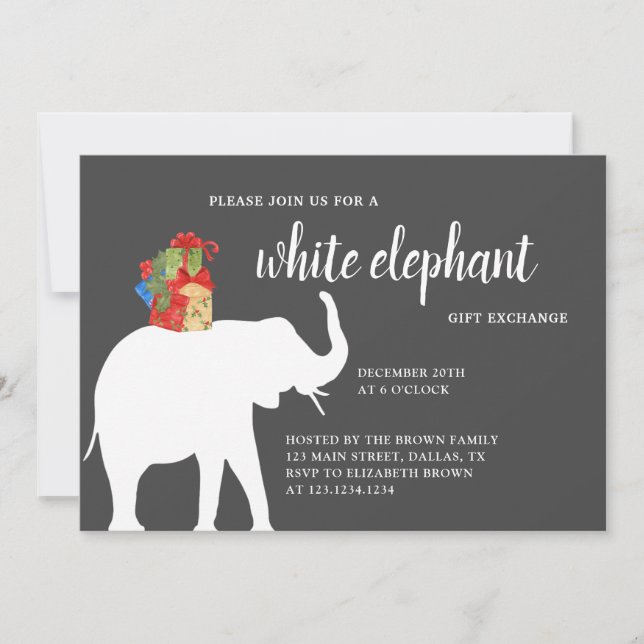 White Elephant Party Invitation, Gift Exchange Invitation (Front)