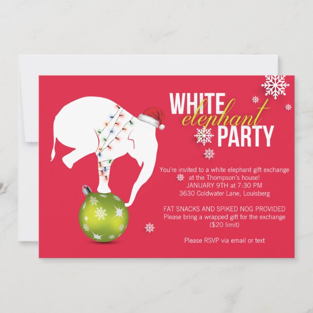 White Elephant Party Invitation | Pink Red (Front)