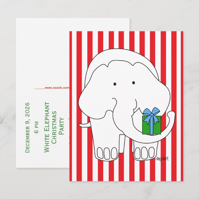 White Elephant Party Invitation Postcard (Front/Back)