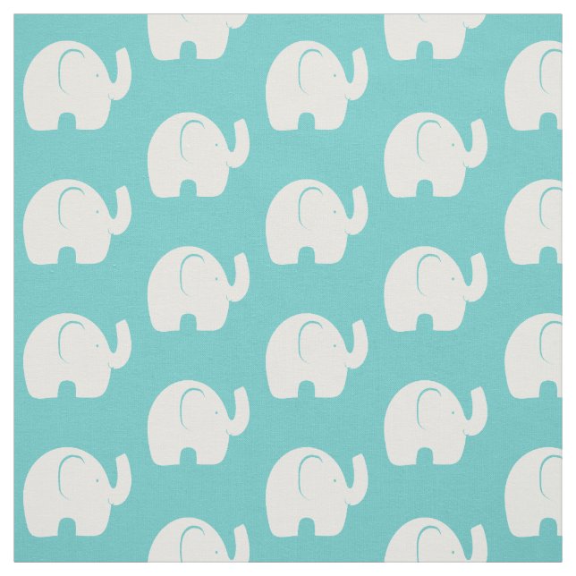 White Elephant Pattern Aqua Fabric (Swatch)