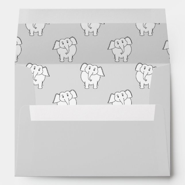 White Elephant Pattern on Grey. Custom Outer Colou Envelope (Back (Bottom))