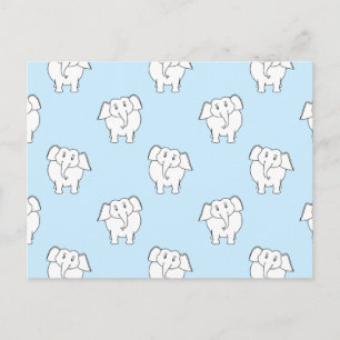 White Elephant Pattern on Pale Blue. Postcard