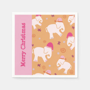 White elephant pattern pink and orange Christmas Napkin