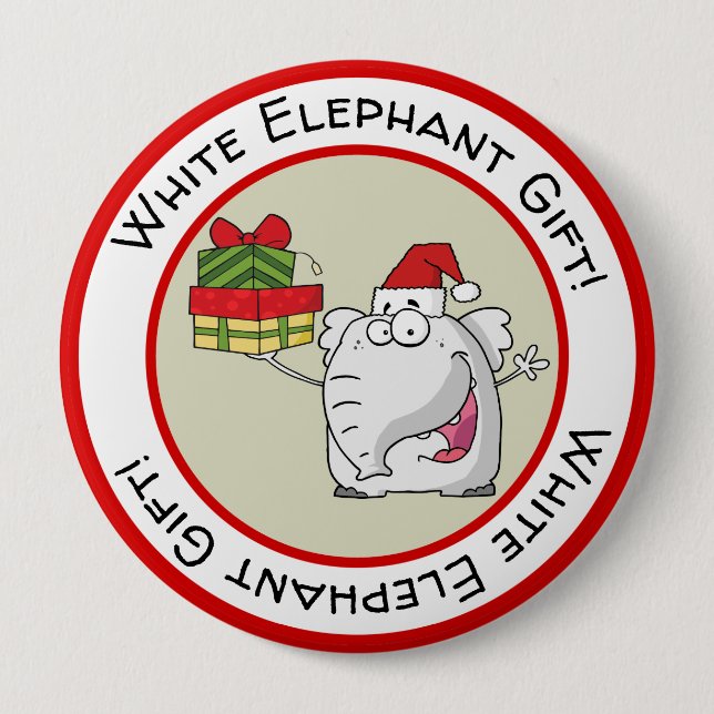White Elephant Santa Hat Gifts Cartoon 10 Cm Round Badge (Front)
